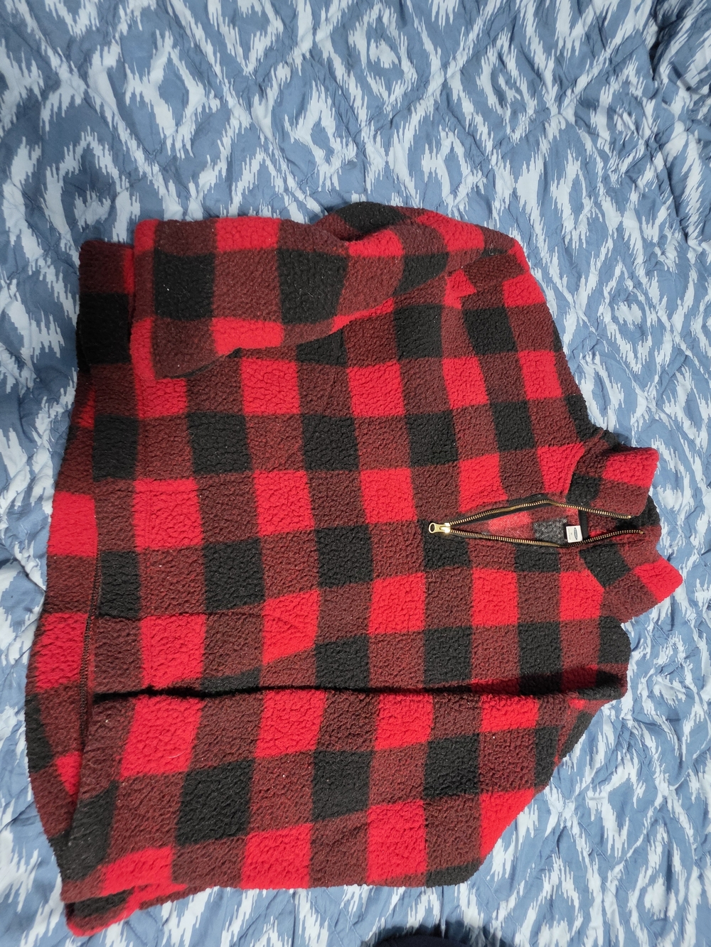 Old Navy Red and Black Buffalo Plaid Sherpa Half-Zip Pullover Size XL